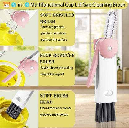 3 in 1 Cup Lid Cleaning Brush - Upgraded Version Cup Lid Brush with Packaging Box, Suitable for All Types of Cups, Bottle Gaps, Portable Travel and Home Kitchen Multifunctional Cleaning Set (3pcs)