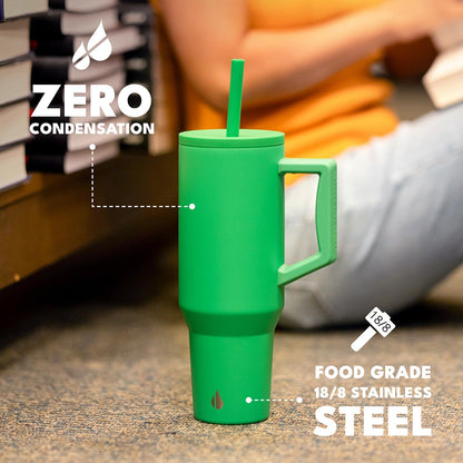Elemental 32 oz 100% Leak Proof Tumbler with Handle & Straw - Stainless Steel Double Wall Insulated Tumbler for Hot and Cold Beverages - Travel Coffee Mug with Sip & Straw Lid - White - Colors A