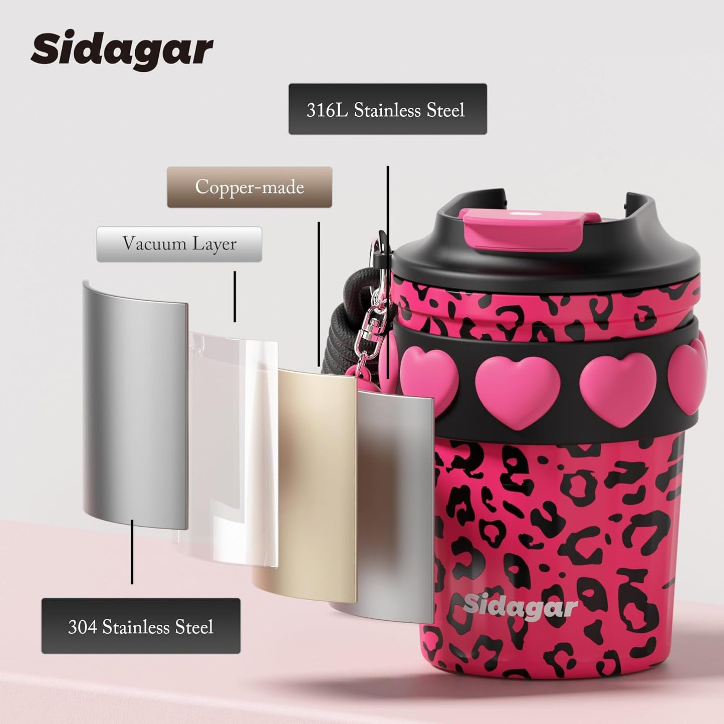 SDGA+ 12 oz Travel Coffee Mug Spill Proof Leak Proof, Stainless Steel Thermal Coffee Cup with Lid, Resuable Cup for Hot and Cold, Portable Tumbler for Women, Light Pink