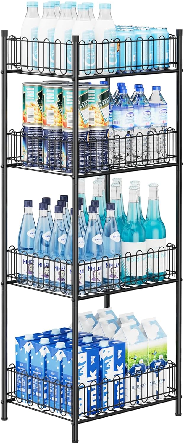 OYEAL Water Bottle Holder Rack 3 Tier Soda Drink Organizer Vertical Metal Food Storage Shelf for Kitchen Countertop Pantry, Can Storage Organizer for Pantry