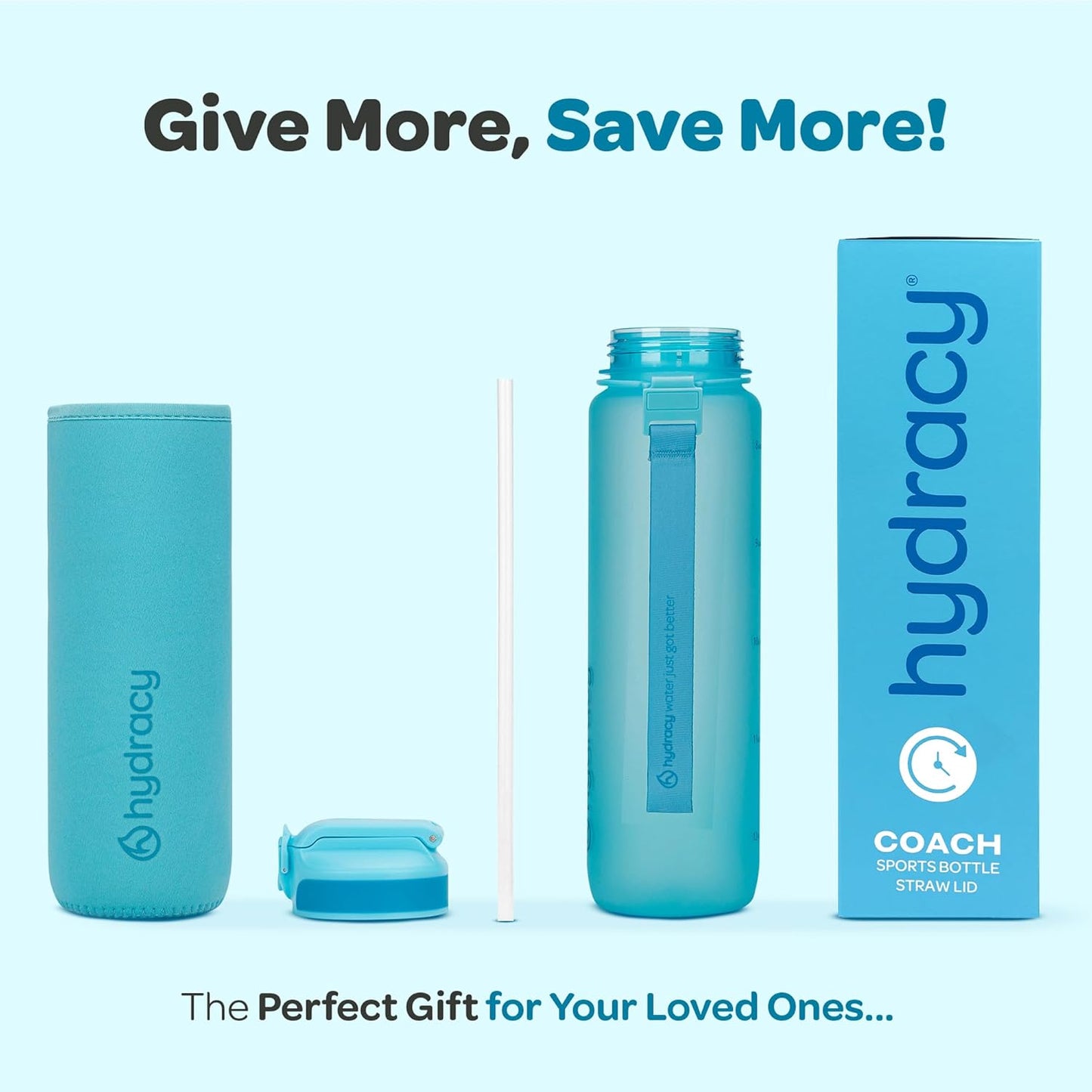 Hydracy Water Bottle with Time Marker -Large BPA Free Water Bottle & No Sweat Sleeve -Leak Proof Gym Bottle with Times to Drink - Ideal for Fitness Sports & Outdoors