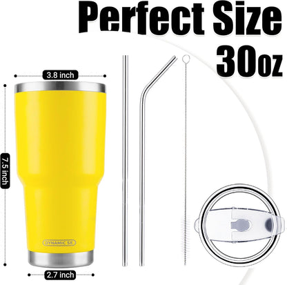 D·S 30oz Blue Tumbler Stainless Steel Double Wall Vacuum Insulated Mug with Straw and Lid, Cleaning Brush for Cold and Hot Beverages