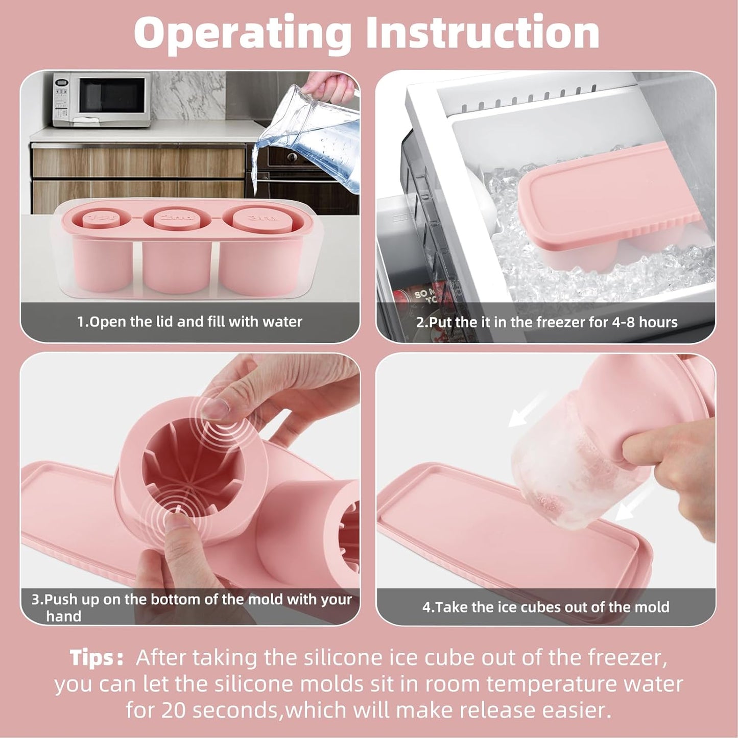 Fu Store Ice Cube Tray for Tumbler Cup 30-40 oz, 3pcs Silicone Ice Cube Molds With Lid and Bin for Chilling Cocktails Whiskey Drinks Juice Coffee Easy Fill and Release Ice Maker (Black, 40 oz)