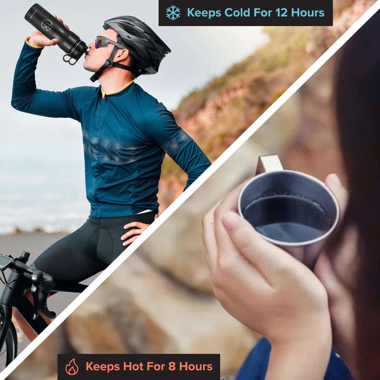 Vacuum Insulated Cycling Sports Water Bottle | Bike Water Bottle w/Straw & Sip Lid | Stainless Steel | Scratch Resistant