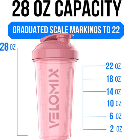 VELOMIX -2 Pack- 28 oz Protein Shaker Bottles for Protein Mixes - 2x Wire Whisk | Leak Proof Shaker Cups for Protein Shakes | Protein Shaker Bottle Pack (Black/Transparent)