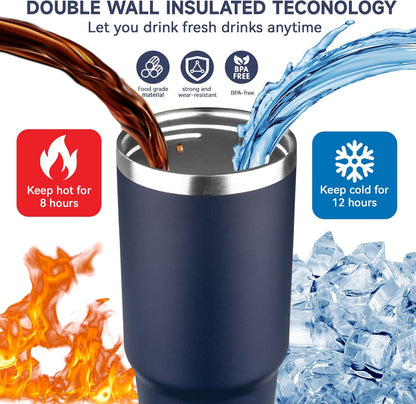 30oz Tumbler with Handle and Flip Straw Lid Double Wall Insulated Travel Coffee Mug Stainless Steel Vacuum Insulated Coffee Tumbler Cup for Hot and Cold Beverages,Leak-proof&BPA-free (30oz,Black)