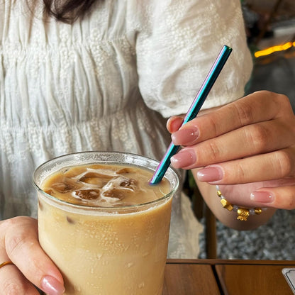 Stainless Steel Straws Metal Reusable Drinking Straw for Juice Iced Coffee Cold Beverage Water Highball Glasses 20oz Tumblers Mugs Cups, 0.24" 6mm Wide 215mm Long, Set of 8 with Brush, Silver