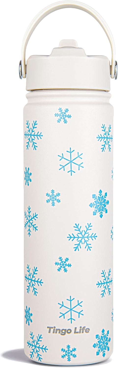 25oz Insulated Stainless Steel Aesthetic Cute Water Bottle - 2 Lids Included (Straw + Sport Handle), Leakproof BPA-Free, Dreamy Cream Cute Floral Design, Perfect Gym/Yoga/Office Companion