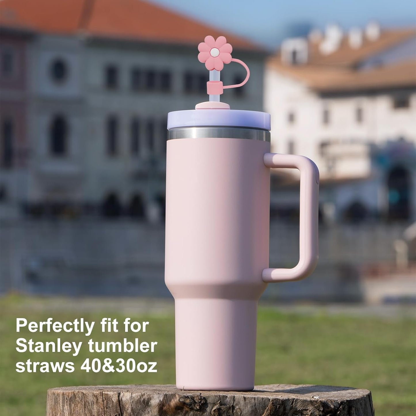 4Pcs 0.4in Diameter Cute Silicone Straw Covers Cap for Stanley Cup, Dust-Proof Drinking Straws Reusable Straws Tips Lids (4 PCS Flower Straw Covers)
