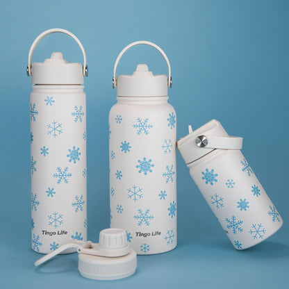 25oz Insulated Stainless Steel Aesthetic Cute Water Bottle - 2 Lids Included (Straw + Sport Handle), Leakproof BPA-Free, Dreamy Cream Cute Floral Design, Perfect Gym/Yoga/Office Companion