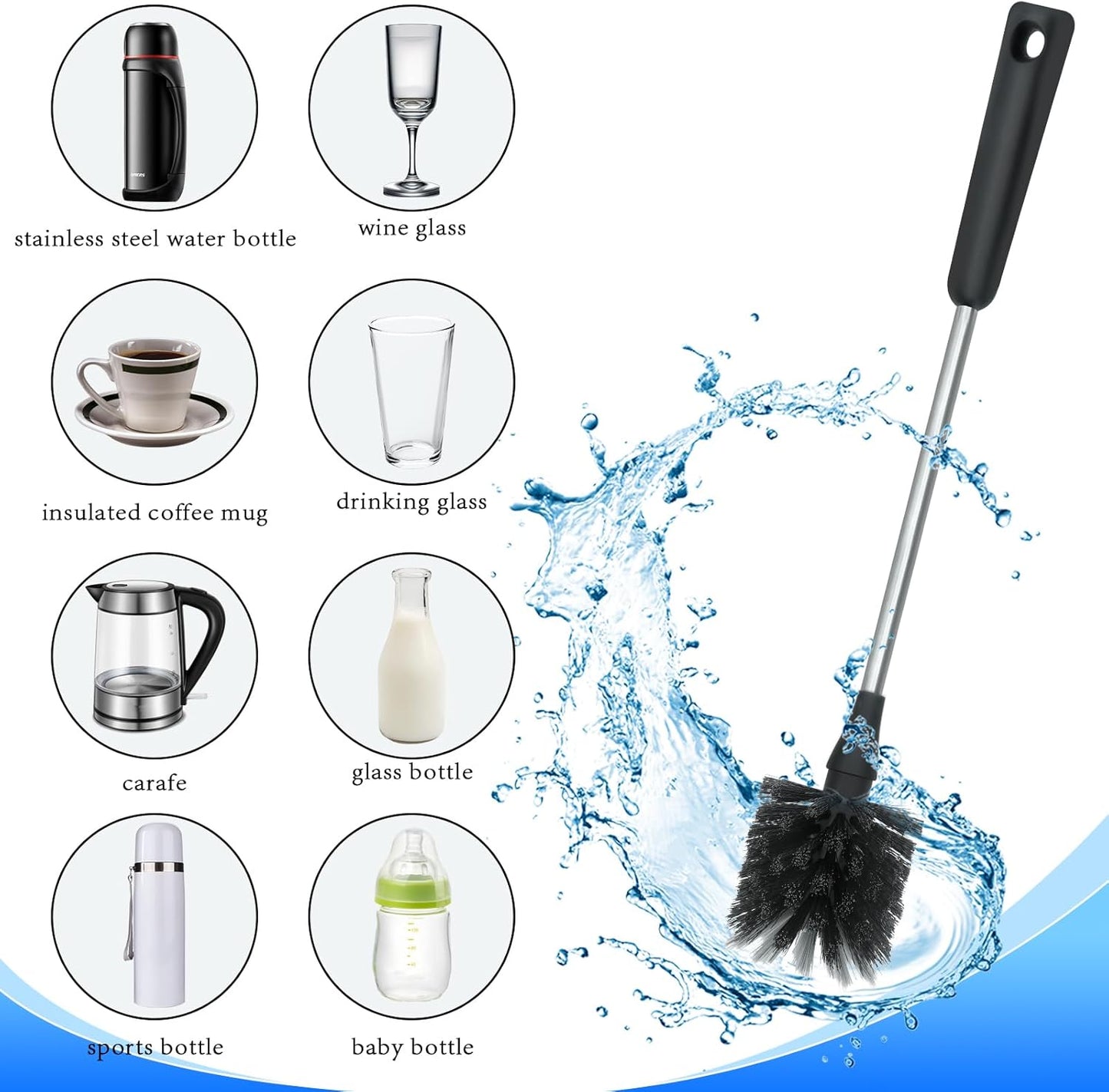 Long Bottle Brush, 17 in Bendable Cleaner Brushes for Cleaning Neck Beer Bottles, Wine, Baby Bottles, Water Bottles, Tumblers, Flask, Bird Feeder, Vase, Pipes and Brewing Supplies Black/1Pack