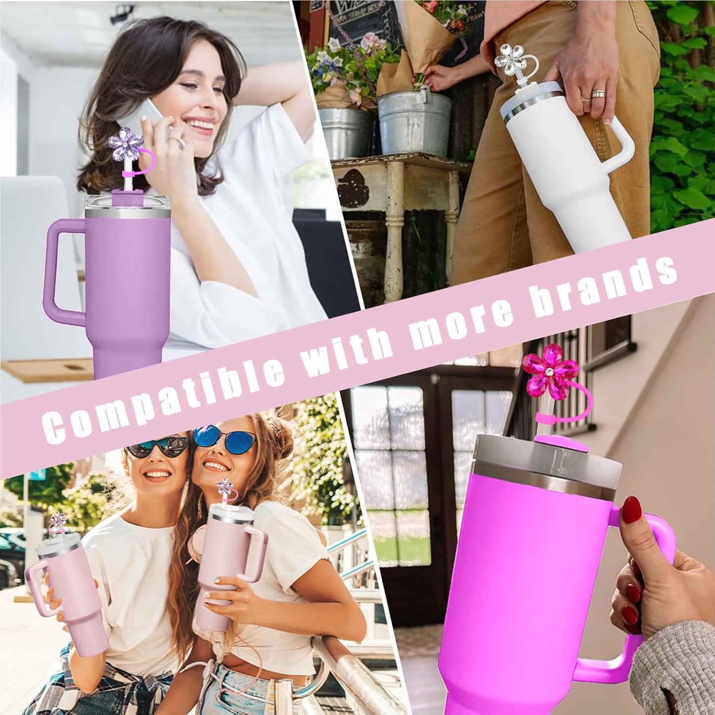 Cute Straw Cover Cap for Stanley Cup Accessories,Bling Straw Toppers for Stanley Tumbler 40&30 oz,Reusable Straws Tips Protectors Compatible with 10mm Straws