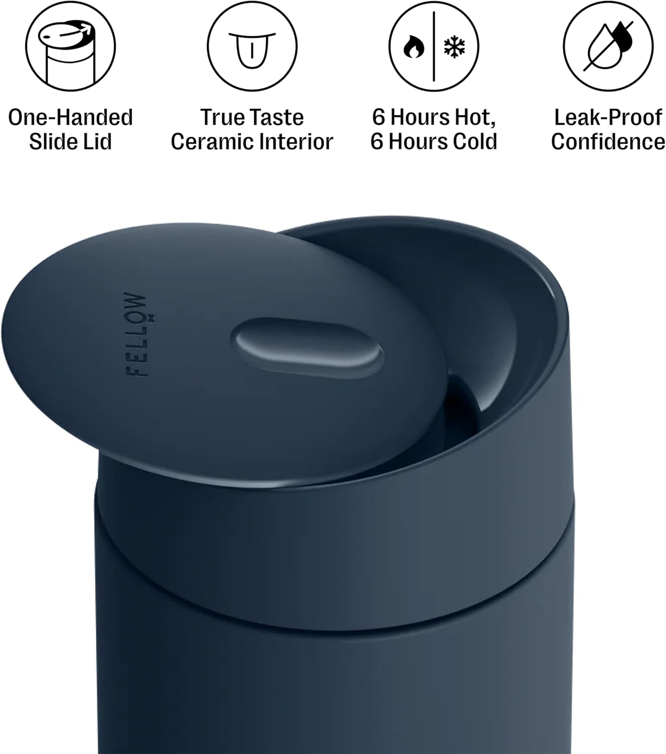 Fellow 12 oz Carter Slide Travel Mug – One-Handed Slide Lid, Vacuum Insulated Stainless Steel Tumbler with Ceramic Interior for Hot and Cold Drinks, Leak-Proof and Dishwasher Safe, Hazy Blue