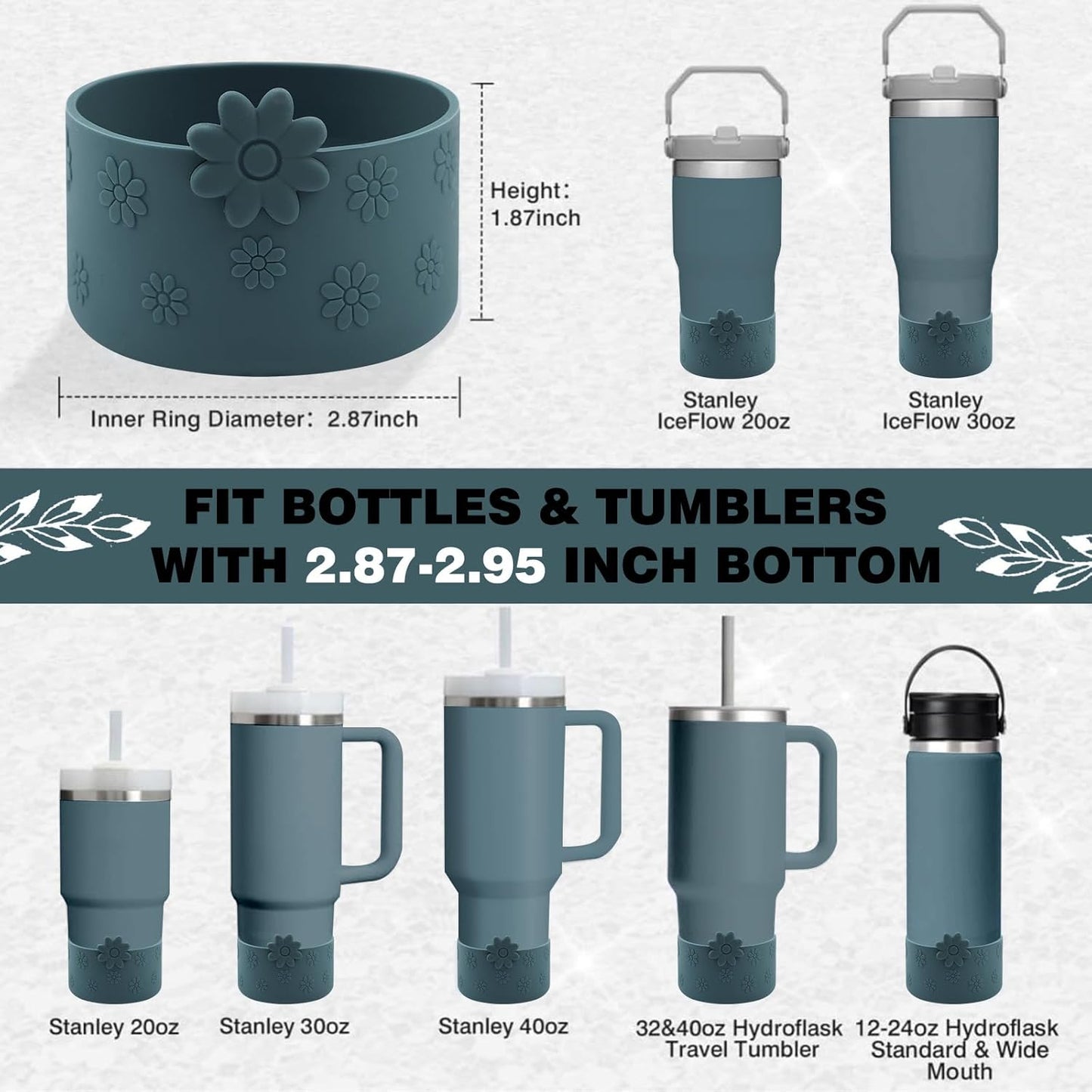 Hpbel Protective Silicone Boot for Stanley Cup Accessories Compatible with Stanley Cup Boot 40/30z and More Bottles with 2.95in Bottom for Water Bottle Flower Tumbler Accessories