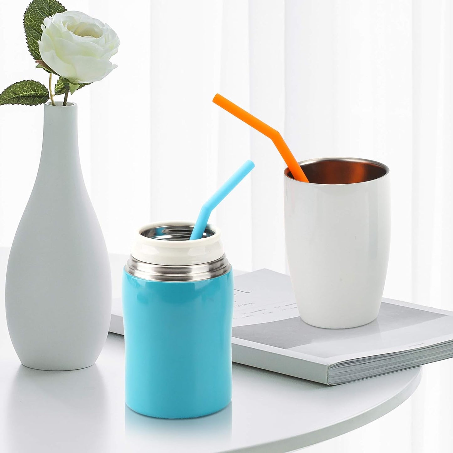 Reusable Silicone Straws for Toddlers & Kids - 12 pcs Flexible Short Drink 6.6" Straws for 6-10 oz Yeti/Rtic/Ozark Tumblers & 4 Cleaning Brushes - BPA free, Eco-friendly,no Rubber Tast