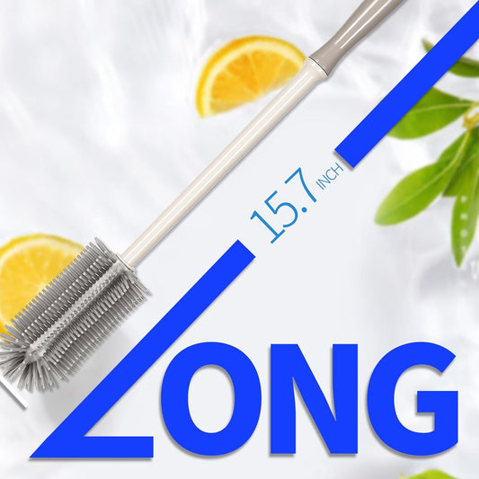 15.7" Silicone Bottle Brush Set - 6 Pack Water Bottle and Straw Cleaner Brush Long Handle for Hydro Flasks, Sports Bottles & Reusable Straw, Narrow Neck Containers, Tumblers, Glassware