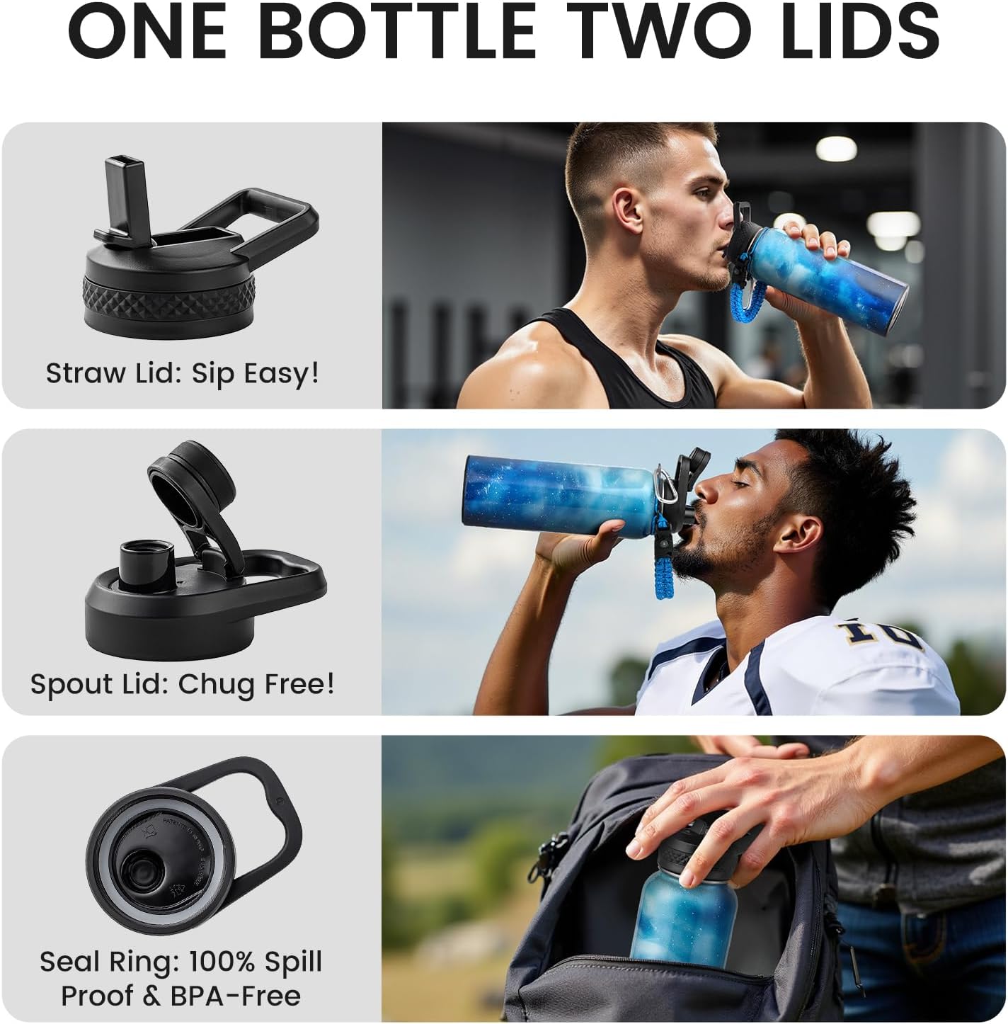RAYMYLO One Gallon Water Bottle Insulated, Triple Walled Vacuum Stainless Steel (Cold for 48 Hrs), Leak Proof & Non-BPA, Large Water Flask Jug with Paracord Handle & Straw Spout Lids