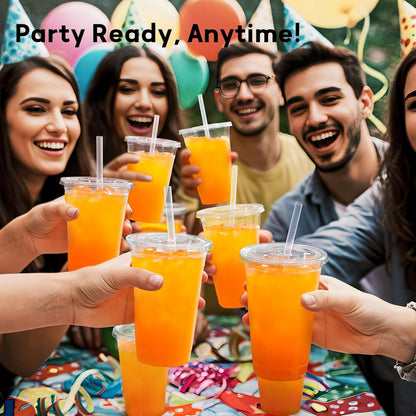 AOZITA 100 Pack - 16 oz Clear Plastic Cups with Lids and Straws, Food Safe Disposable Iced Coffee Cups for Cold Beverages, Smoothies, Iced Coffee, Leak-Proof, BPA-Free
