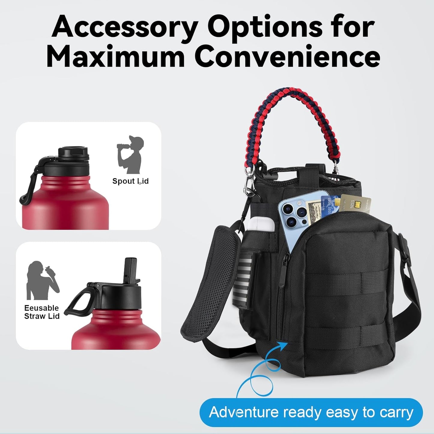 KXIAOCHEN Insulated Water Bottle With Strap, Cold For 48 Hrs Leak Proof, Triple Wall Stainless Steel Sports Water Bottle With Straw And Spout Lid For Gym Hiking Travel