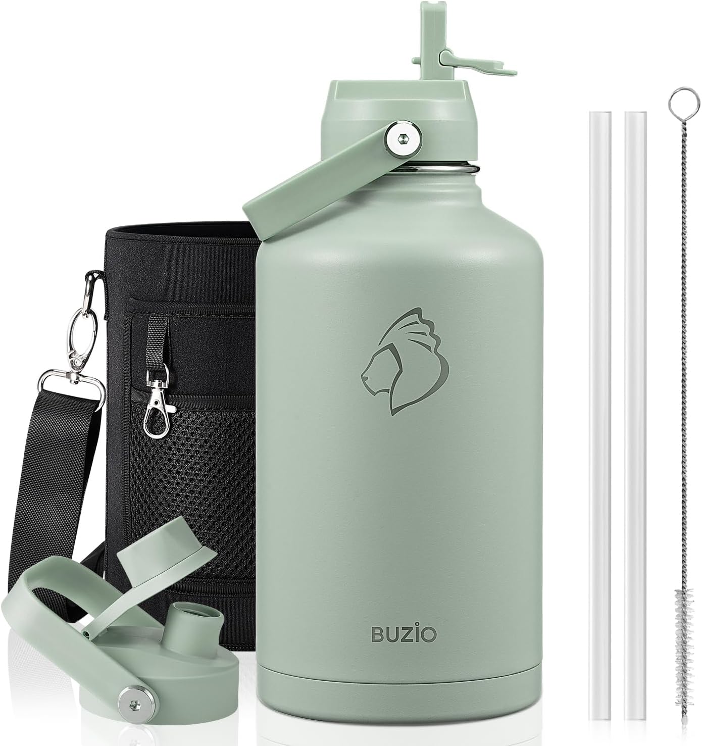 BUZIO 40oz Insulated Water Bottle, Triple Wall Vacuum Stainless Steel Water Flask with 2 lids, Lead-Free BPA-Free Straw Lid Sports Canteen Jug, Cold 48H & Hot 24H- Black - Colors A