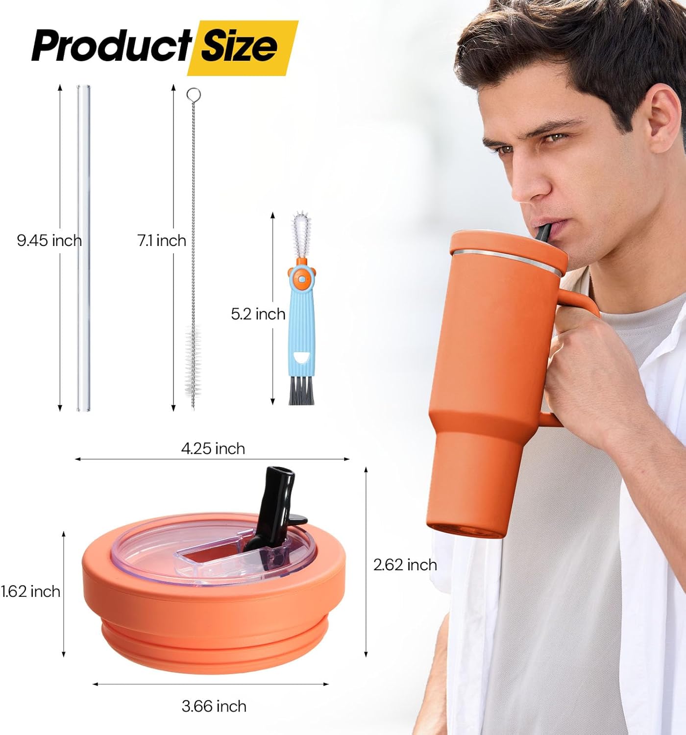 40 Oz Tumbler Flip Straw Lid for Stanley Quencher, Silicone Leak Proof Replacement Cover Reusable, Splash Resistant Cup Lids Accessories with Cleaning Brush Set