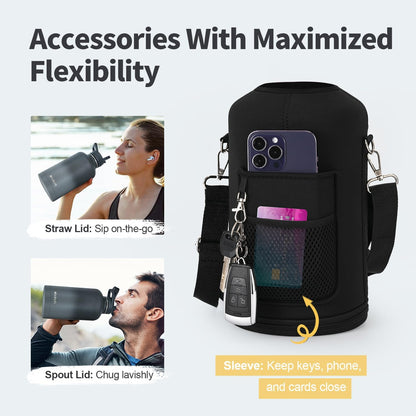 WixByti 40 oz Insulated Water Bottle with Straw (Cold for 36 Hrs), Stainless Steel Triple Wall Vacuum Sports Water Jug, Leakproof Hydro Cup Flask with Paracord Handle & Straw Spout Lids & DIY Stickers