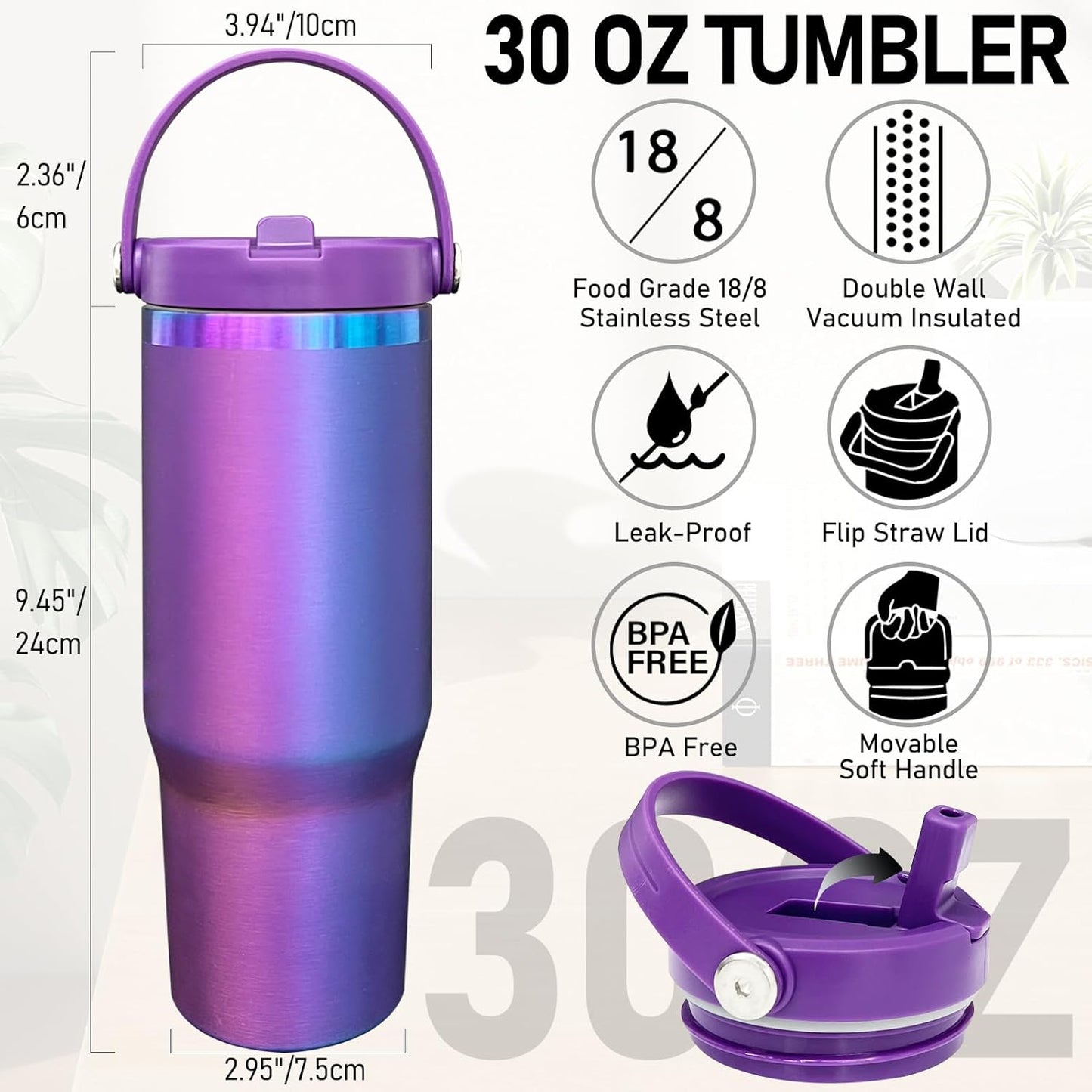 30 oz Tumbler Bulk with Handle and Straw, Vacuum Insulated Tumblers with Flip Straw and Top Handle, Leakproof Powder Coated Tumbler, Stainless Steel Travel Mug for Coffee (Black, 1 Pack)