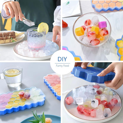 2 Pack Silicone Ice Cube Trays With Lid - 37 Grid Small Ice Cube Molds For Freezer Reusable BPA Free Easy-Release For Cocktail Whisky Iced Coffee Dishwasher Safe