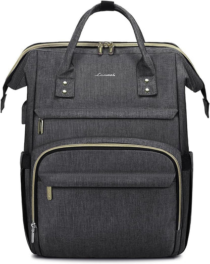 LOVEVOOK Laptop Backpack for Women with Giant Tumbler Holder Pocket,15.6 inch Waterproof Travel Backpack Purse Computer Laptop Bag,Professional Work College Nurse Teacher Backpack Casual Daypack,Black