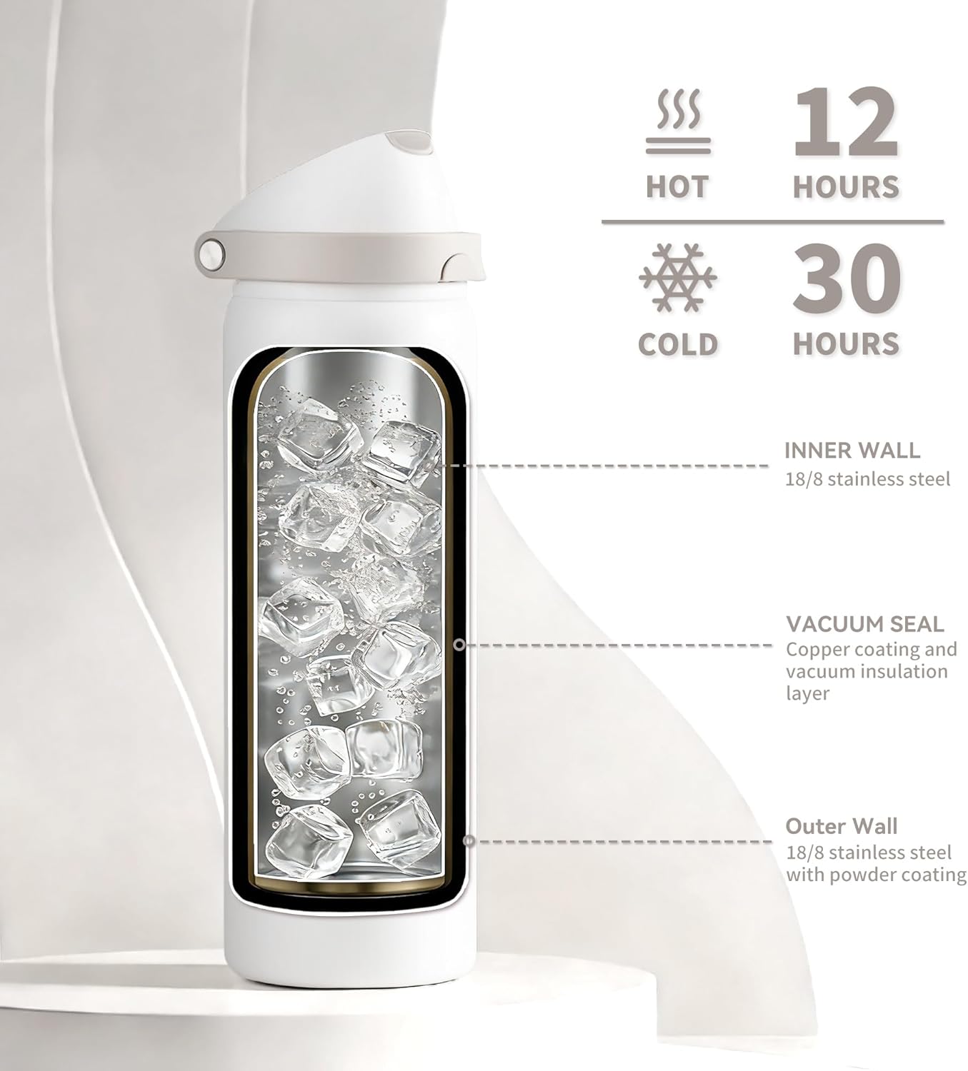 24 oz Stainless Steel Water Bottle with 2-in-1 Quick Flip Straw and Push Button Spout Lid, Fits Car Cupholder, Triple Walled Vacuum Insulated Metal Leakproof, for Gym, Hiking, Trip, Black