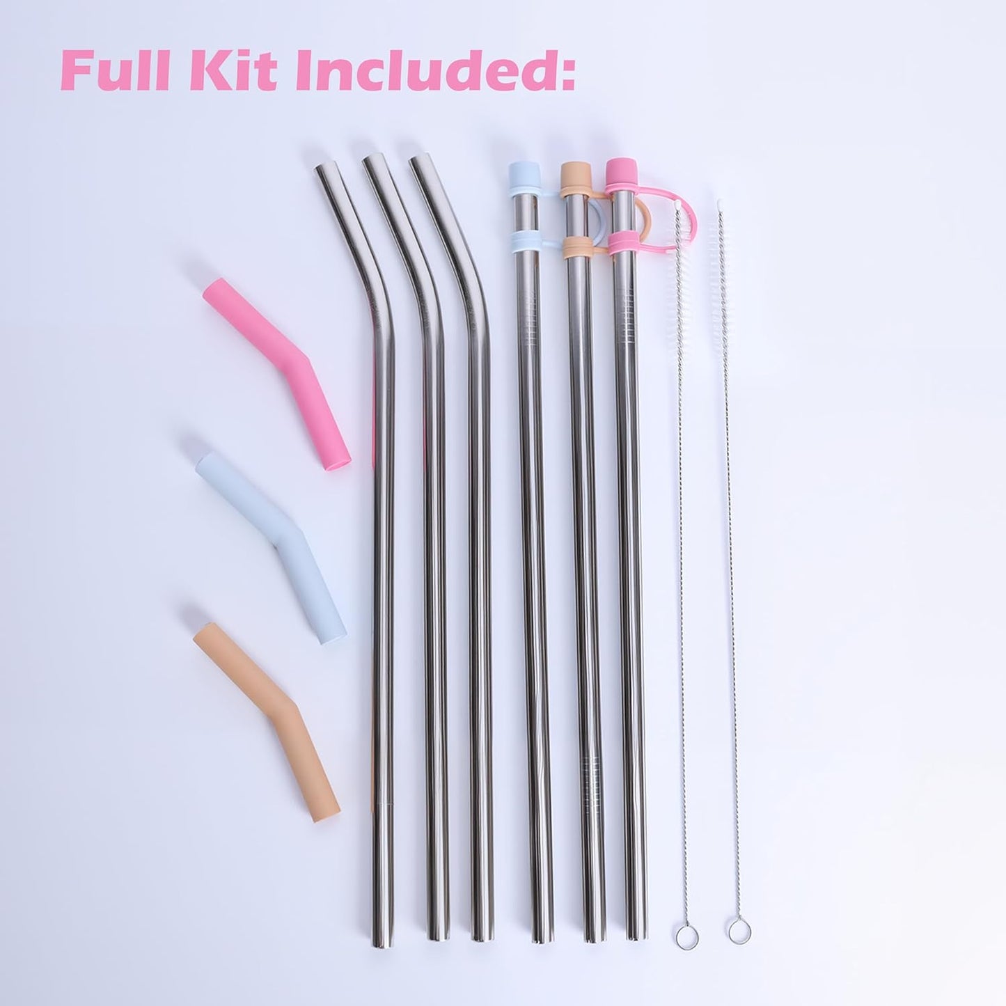 Jetstop 6 Straws with Cover for Stanley Tumbler, Reusable Stainless Steel Straws with Silicone Stoppers, Perfect for Stanley 40 oz Accessories (12 Inch 3 Straight and 3 Bent Straws Fit 40 oz)