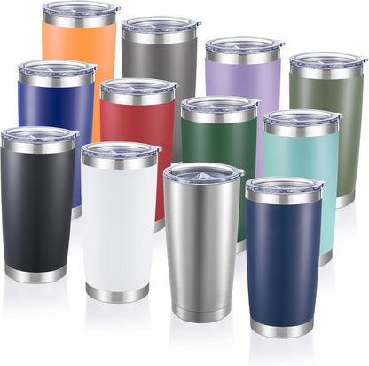 20 oz Tumblers Bulk Stainless Steel Tumbler with Lid Double Wall Vacuum Insulated Coffee Mug 20oz Powder Coated Cup for Hot and Cold Drinks, Stainless, 6 pack