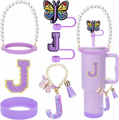 7pcs Cup Accessories for Stanley 30/40oz Tumbler, Handle Strap, Straw Cover, Silicone Boot, Letter Charm Stickers