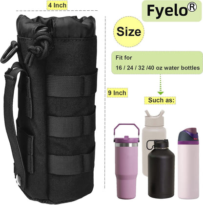 Tactical MOLLE Bottle Pouch Bag, Travel/Sprots Molle Water Bottle Holder with Drawstring Open Top and Mesh Bottom