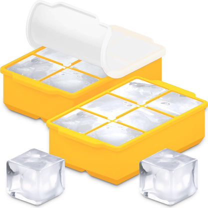 KitchFort Large Silicone Ice Cube Tray (2-Pack), Easy Release 2" Big Ice Cubes - Cocktail, Whiskey Ice Cubes Mold - Ice Trays for Freezer with Lid - Stackable Silicone Ice Tray - Black