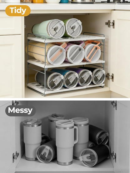 Cirhy Adjustable Water Bottle Organizer Holder for Cabinet, 3-Tier Expandable Water Bottle Storage Rack for Tumblers, Travel Mugs, and Cups – Kitchen Pantry Organization and Storage for Stanley Cups