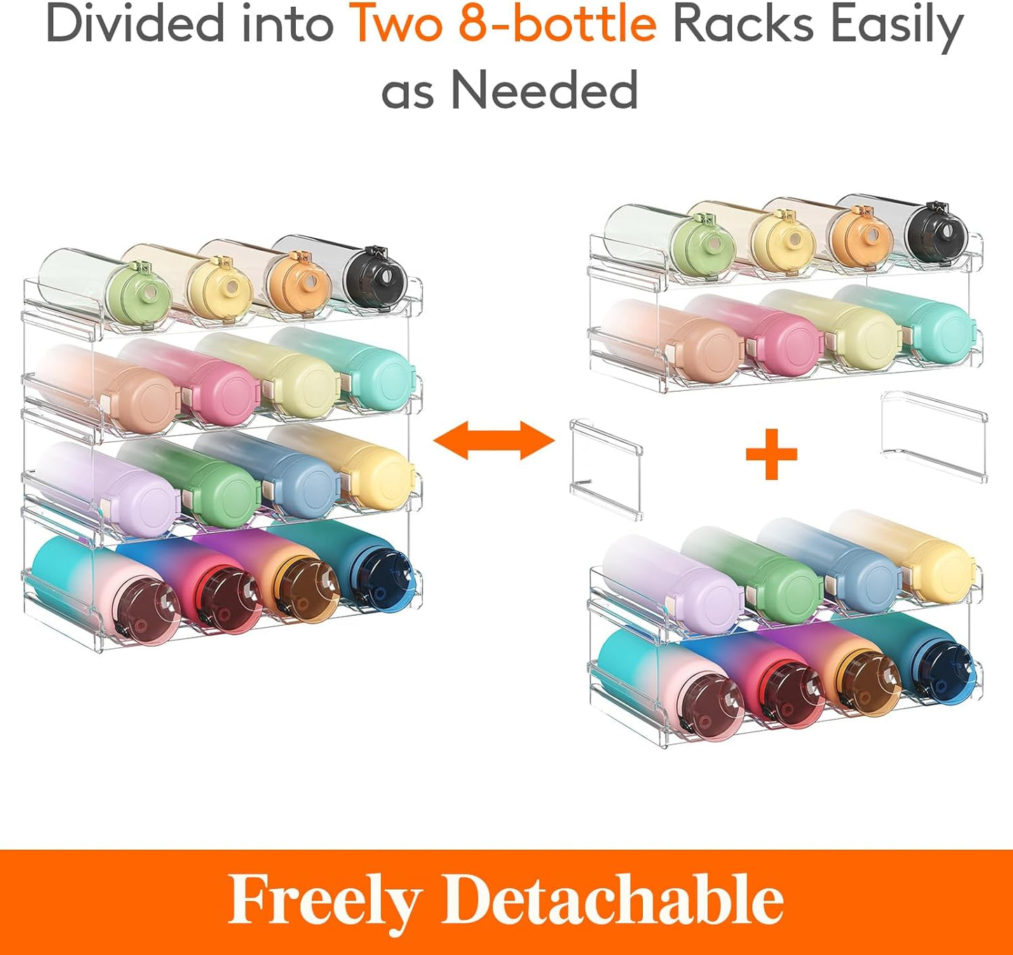 Lifewit 2 Tier Stackable Water Bottle Organizer for Cabinet, Plastic Bottle Holder Fits 6 Bottles/Tumblers up to 3.8" Diameter for Pantry/Countertop/Cupboard, 28 x 19 x 15 cm/11 x 7.5 x 5.7"