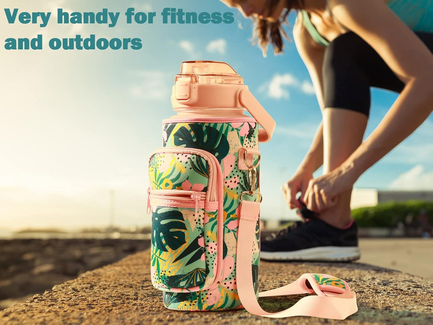 Large Motivational Water Bottle with Straw Time Marker BPA Free for Sport and Fitness (Pink Blue, 64 Oz / Half Gallon)