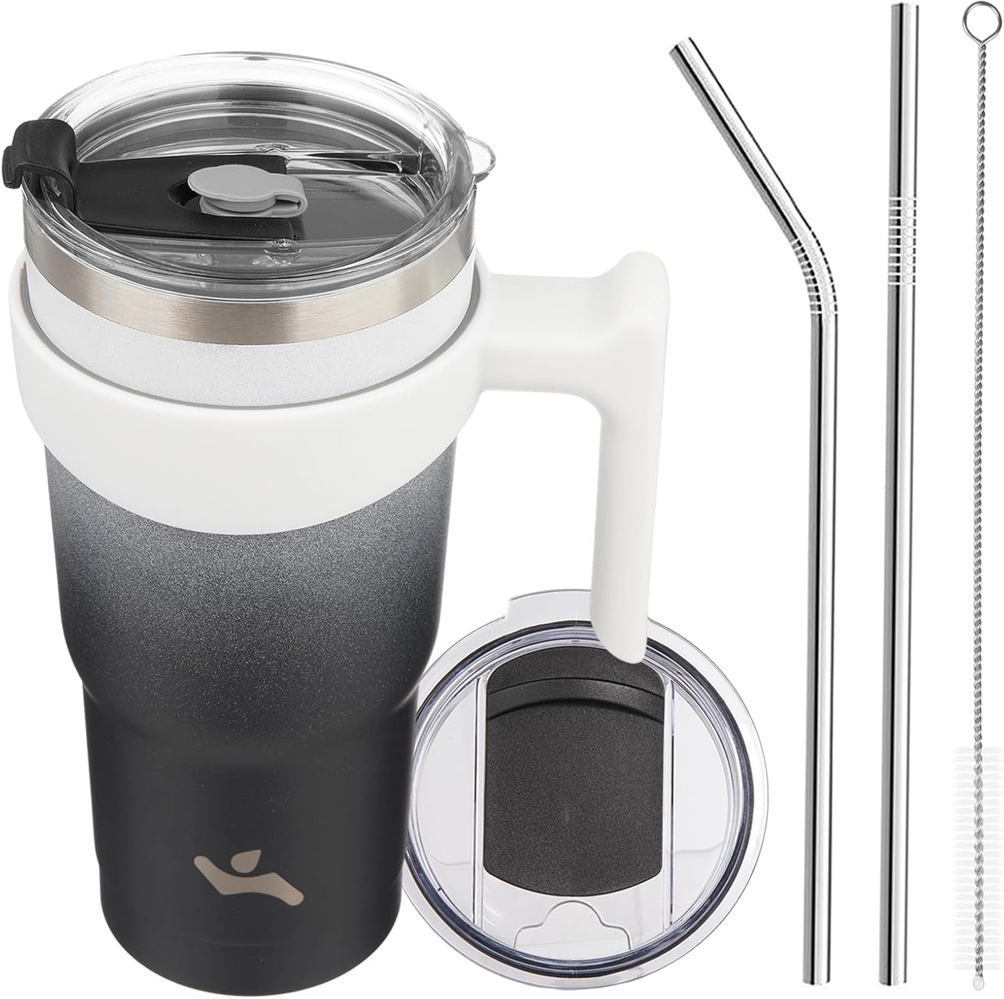 Konokyo 20 oz Tumbler with Handle and 2 Straw 2 Lid, Insulated Water Bottle Stainless Steel Vacuum Cup Reusable Travel Mug,Black