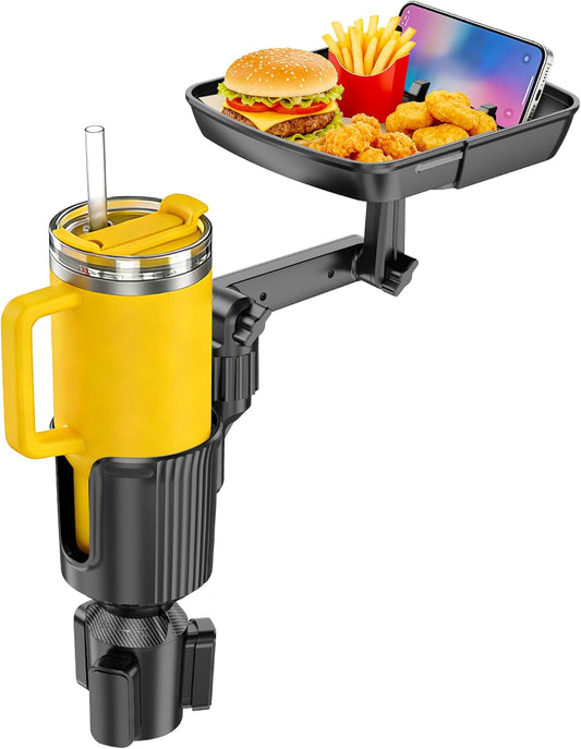 Car Cup Holder Tray, Cup Holder Expander 20.5" Height Adjustable Arm Car Food Tray Table for Eating with Phone Holder Road Trip Essential fit Most Bottles