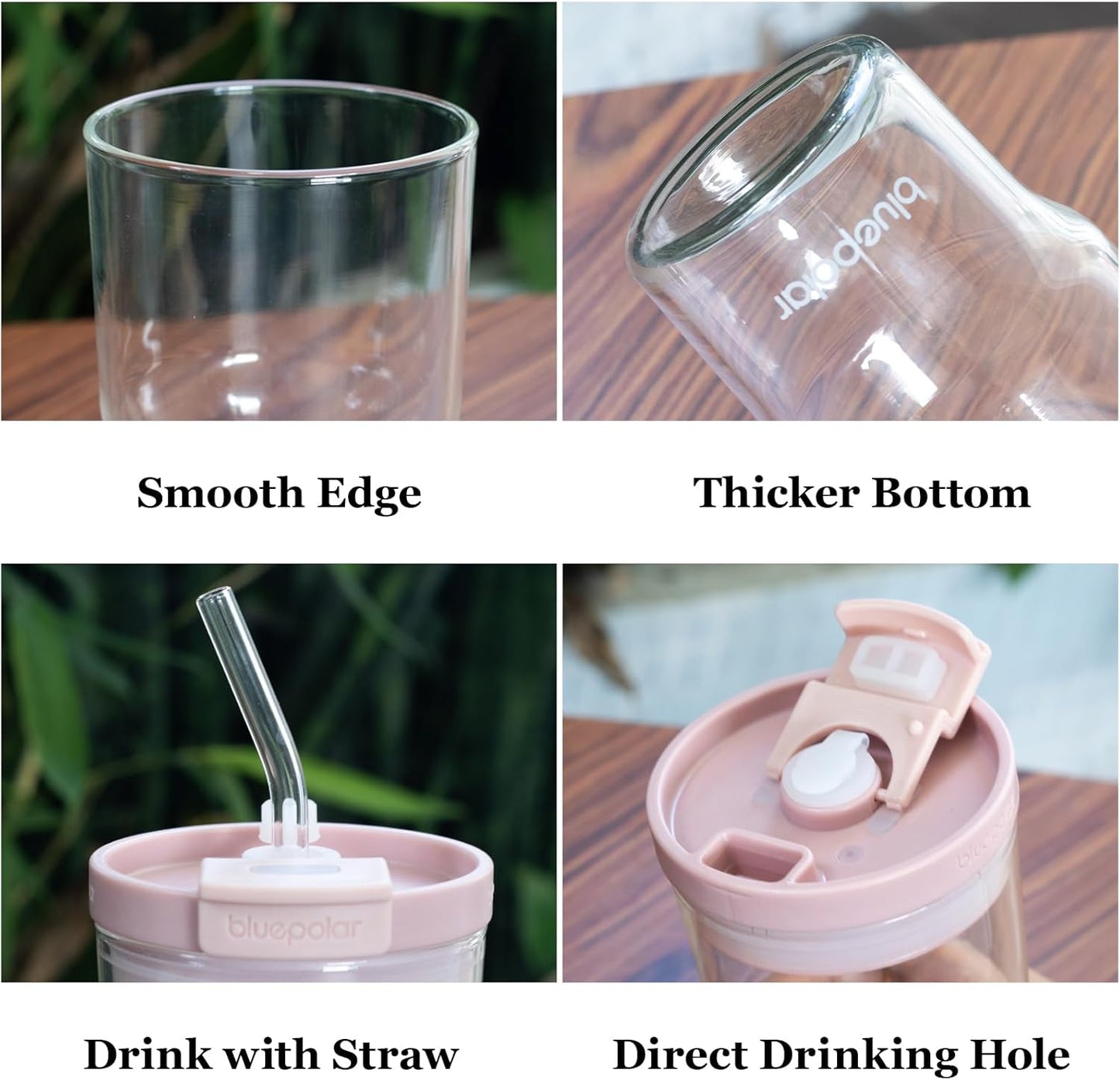 BLUEPOLAR 16oz/480ml Iced Coffee Cups With Lids And Straws,Reusable Leakproof Glass Tumbler,Water Bottles,Cold Brew,Drinking Jars For Juicing,Matcha,Tea,Smoothie For Travel,Office (Off-White)