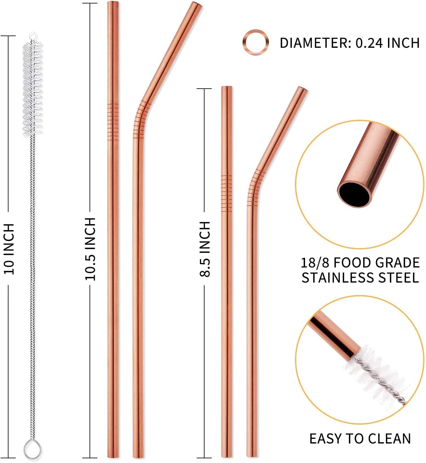 Hiware 12-Pack Reusable Stainless Steel Metal Straws with Case - Long Drinking Straws for 30 oz and 20 oz Tumblers Dishwasher Safe - 2 Cleaning Brushes Included