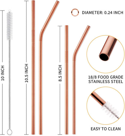 Hiware 12-Pack Reusable Stainless Steel Metal Straws with Case - Long Drinking Straws for 30 oz and 20 oz Tumblers Dishwasher Safe - 2 Cleaning Brushes Included