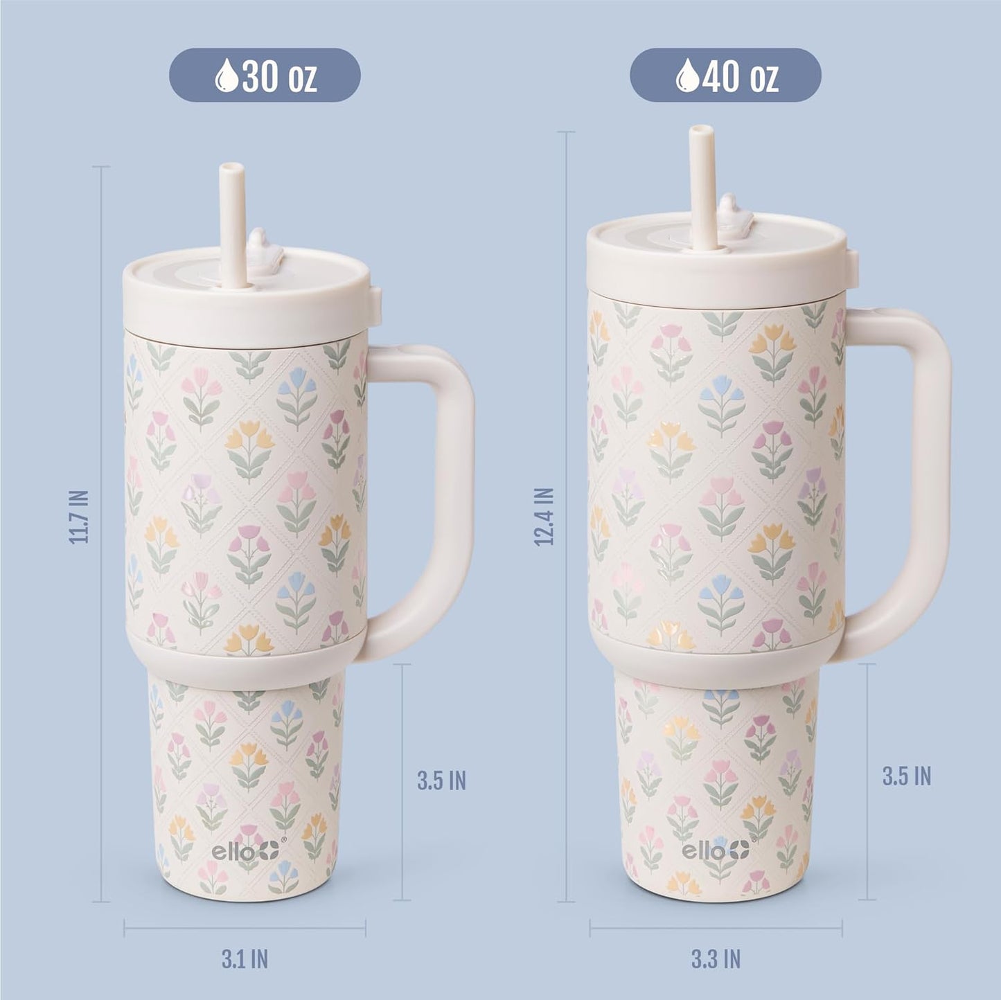 Ello Oasis 40 oz Tumbler with Handle & Retracting Straw | Reusable Insulated Stainless Steel Cup 100% Leakproof, Gifts for Teens Women Men | Keeps cold for 24 Hours, Cup Holder Friendly, Daisies