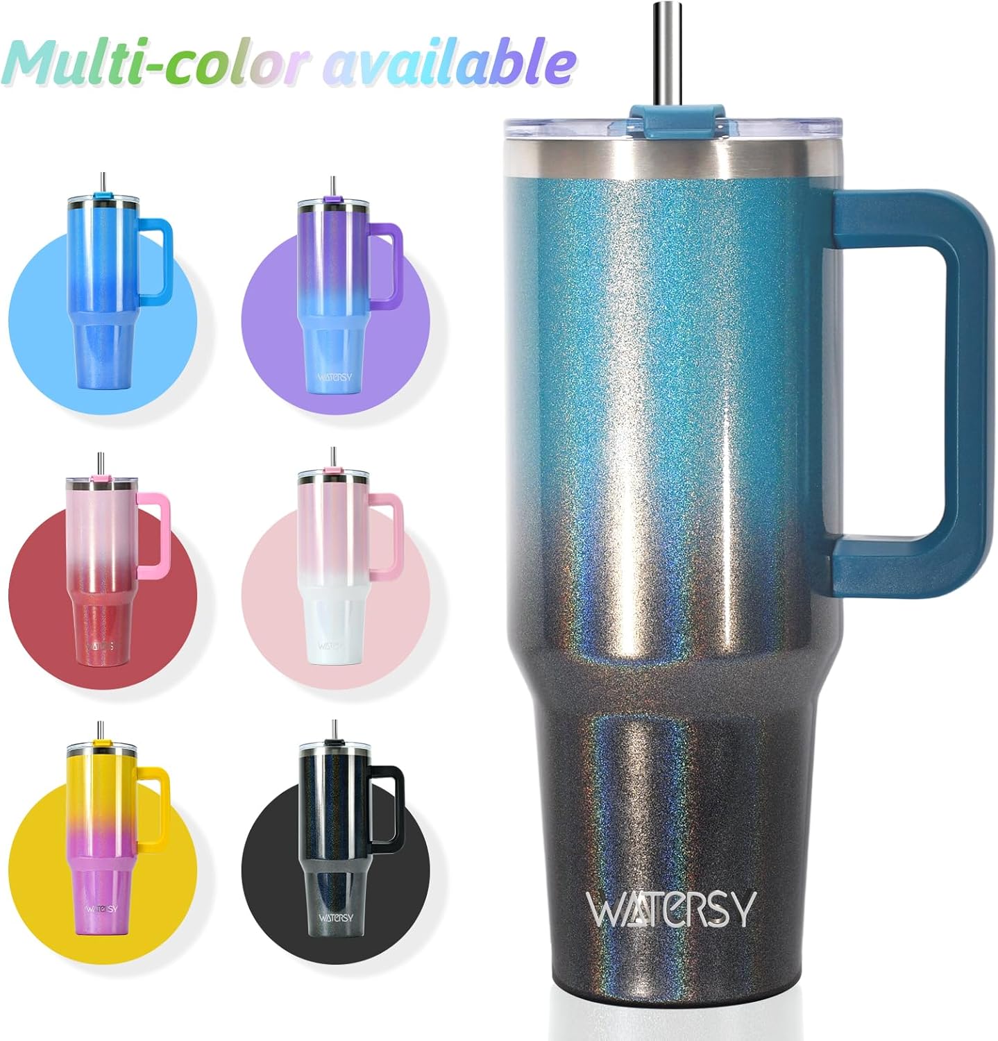 40 oz Tumbler with Handle,Tumbler with Lid and Straw,Double Wall Insulated Cup Stainless Steel Travel Mug(Cold for 34 Hours),Water Bottle for Iced Tea,Coffee,Cold Beverages(Purple)