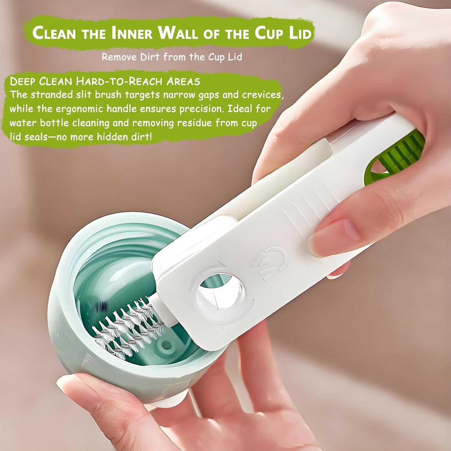 4-in-1 Cup Lid Cleaning Brush – Universal Tumbler Insulated Bottle Brush, 360° Rotating Head with Seal Ring Remover for Wide-Mouth Tumblers