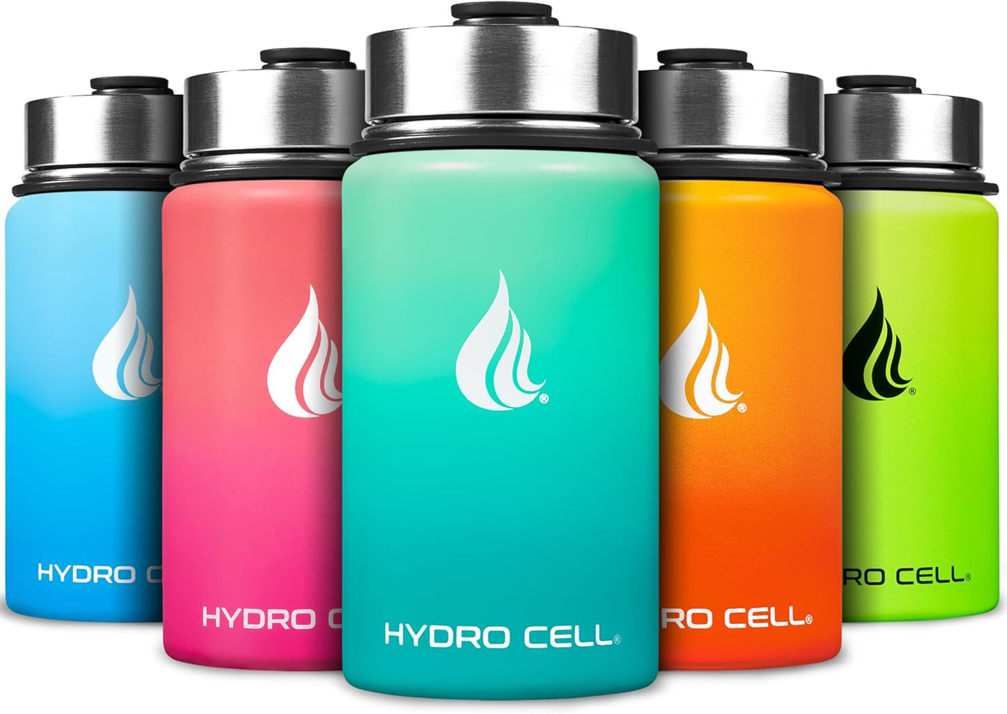 HYDRO CELL Stainless Steel Insulated Water Bottle with Straw - For Cold & Hot Drinks - Metal Vacuum Flask with Screw Cap and Modern Leakproof Sport Thermos for Adults (Neon 18oz)