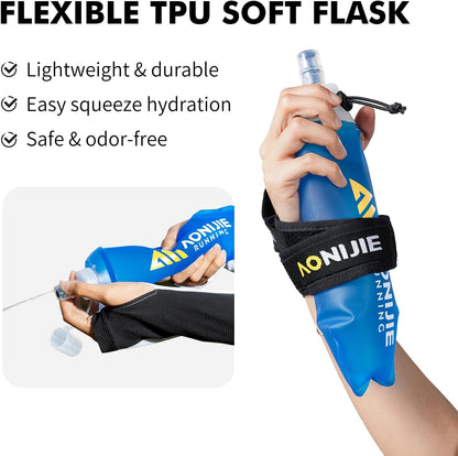 AONIJIE Handheld Water Bottle for Running, 500ml Soft Flask with Adjustable Grip-Free Strap, Lightweight BPA-Free Hydration Flask for Marathon, Running & Walking