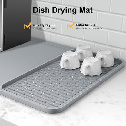 Silicone Coffee Mat, 24''x16'' Bar Mat with Detachable Dish Drying Mat - Fits Under Coffee Maker & Dish Rack