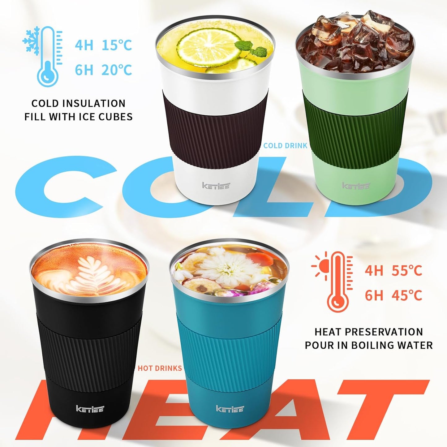 KETIEE Travel Coffee Mug Spill Proof 12oz, Insulated Travel Mug to Go, Reusable Coffee Cup with Seal Lid, Vacuum Stainless Steel Tumbler for Hot/Cold Drinks (Red)